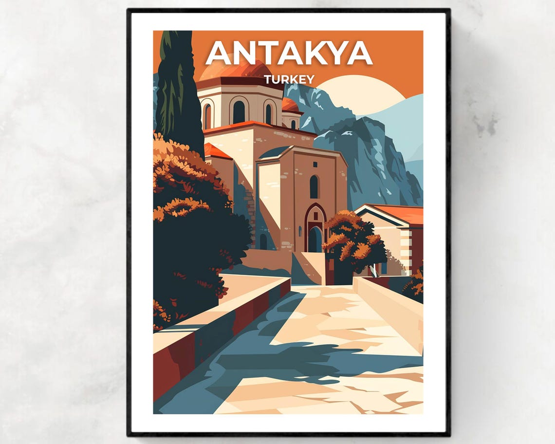 Antakya Turkey Stone Museum Sunset Mountain Landscape Poster