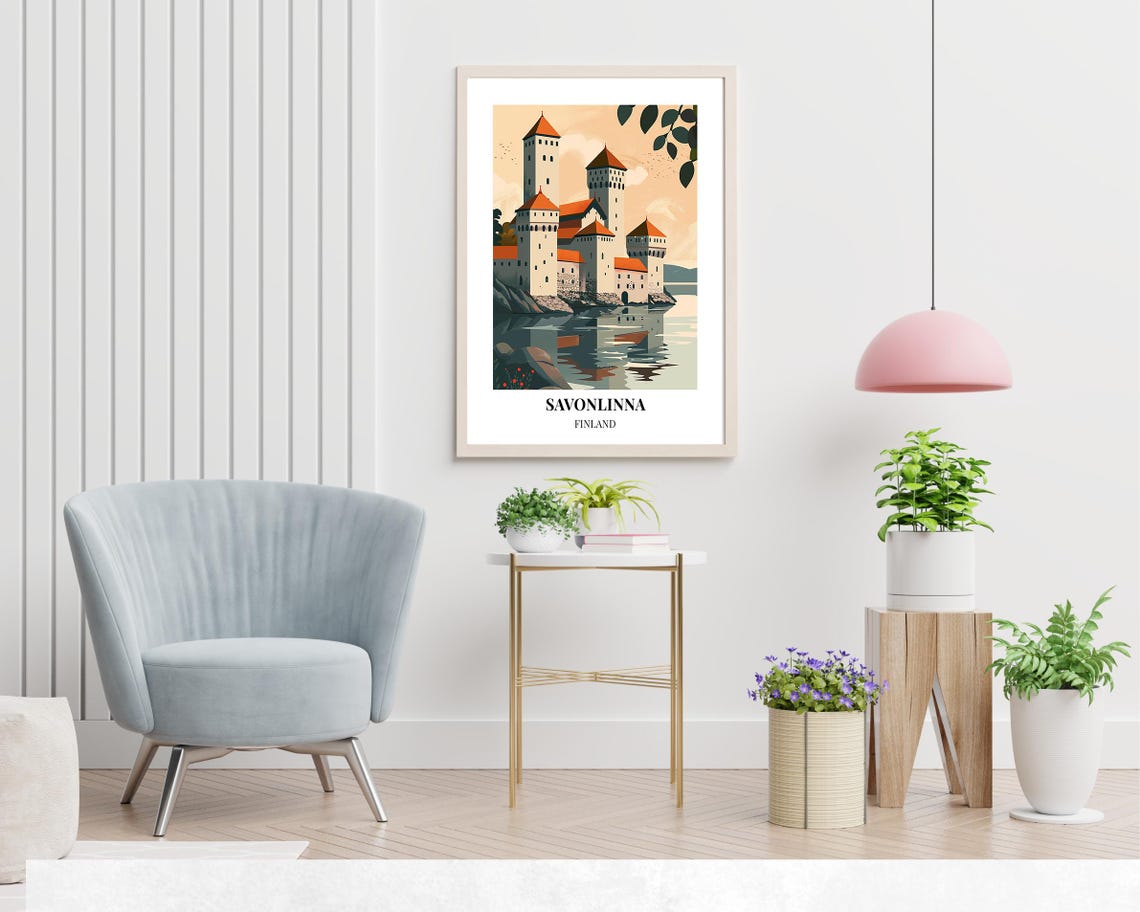 Savonlinna Finland Olavinlinna Castle Sunset Reflection Poster - Image 2