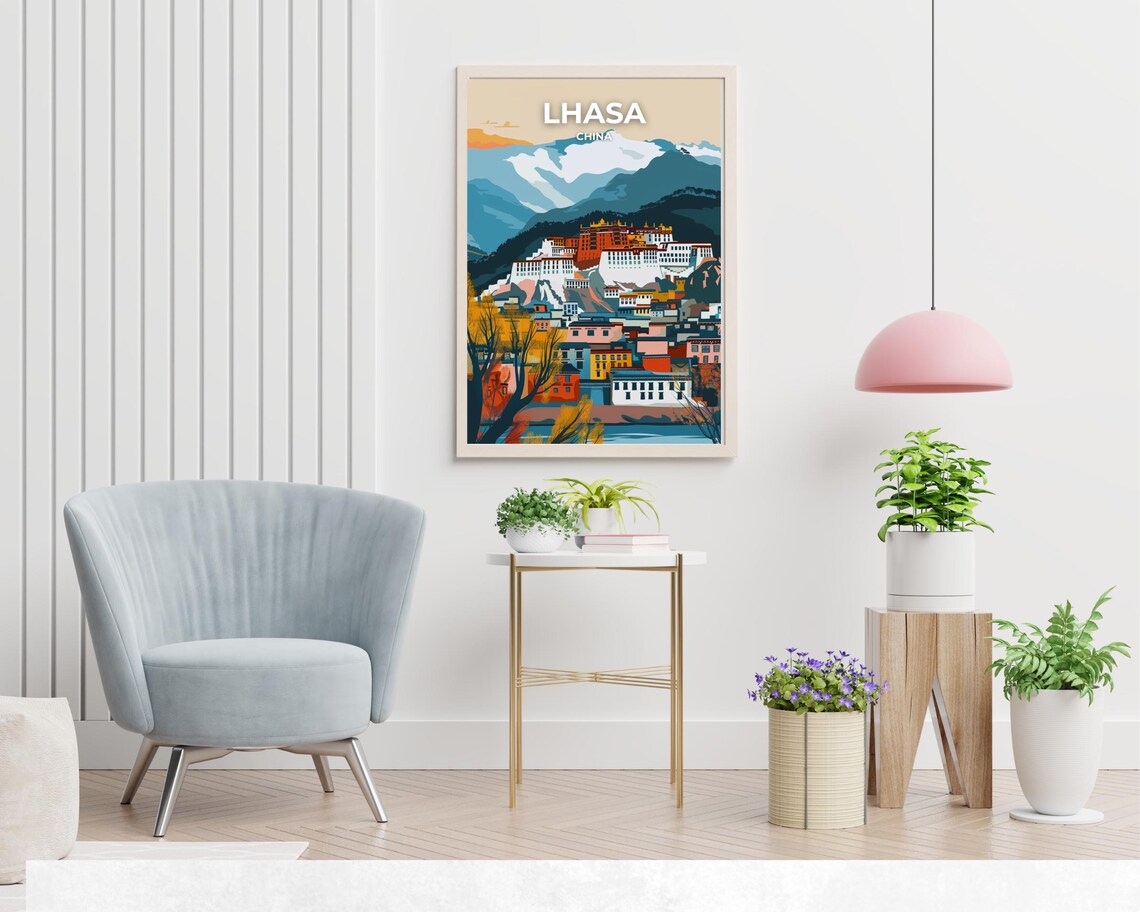 Lhasa China Potala Palace Mountains Scenic Vintage Travel Poster - Image 2