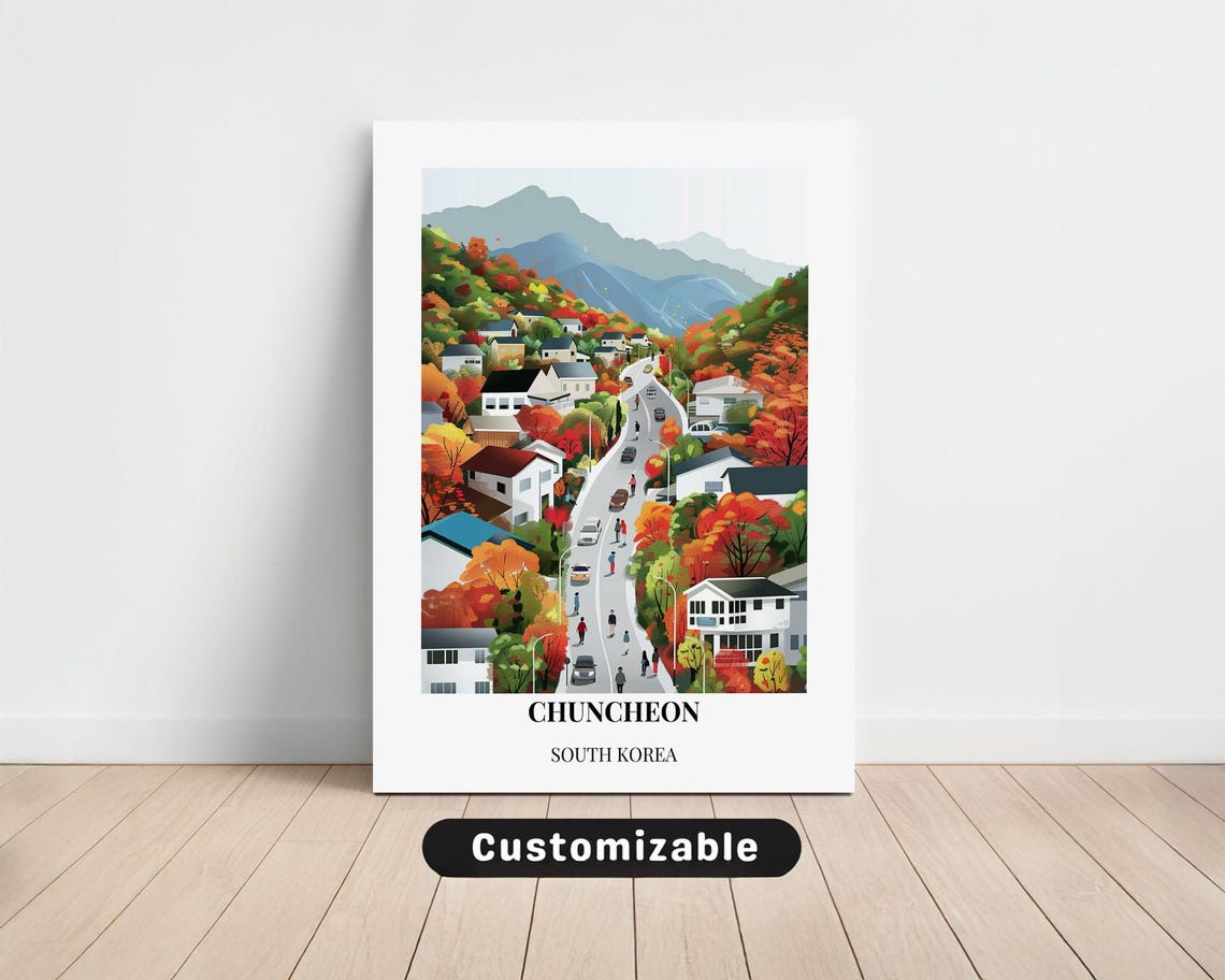 Chuncheon South Korea Autumn Street Fall Foliage Travel Poster
