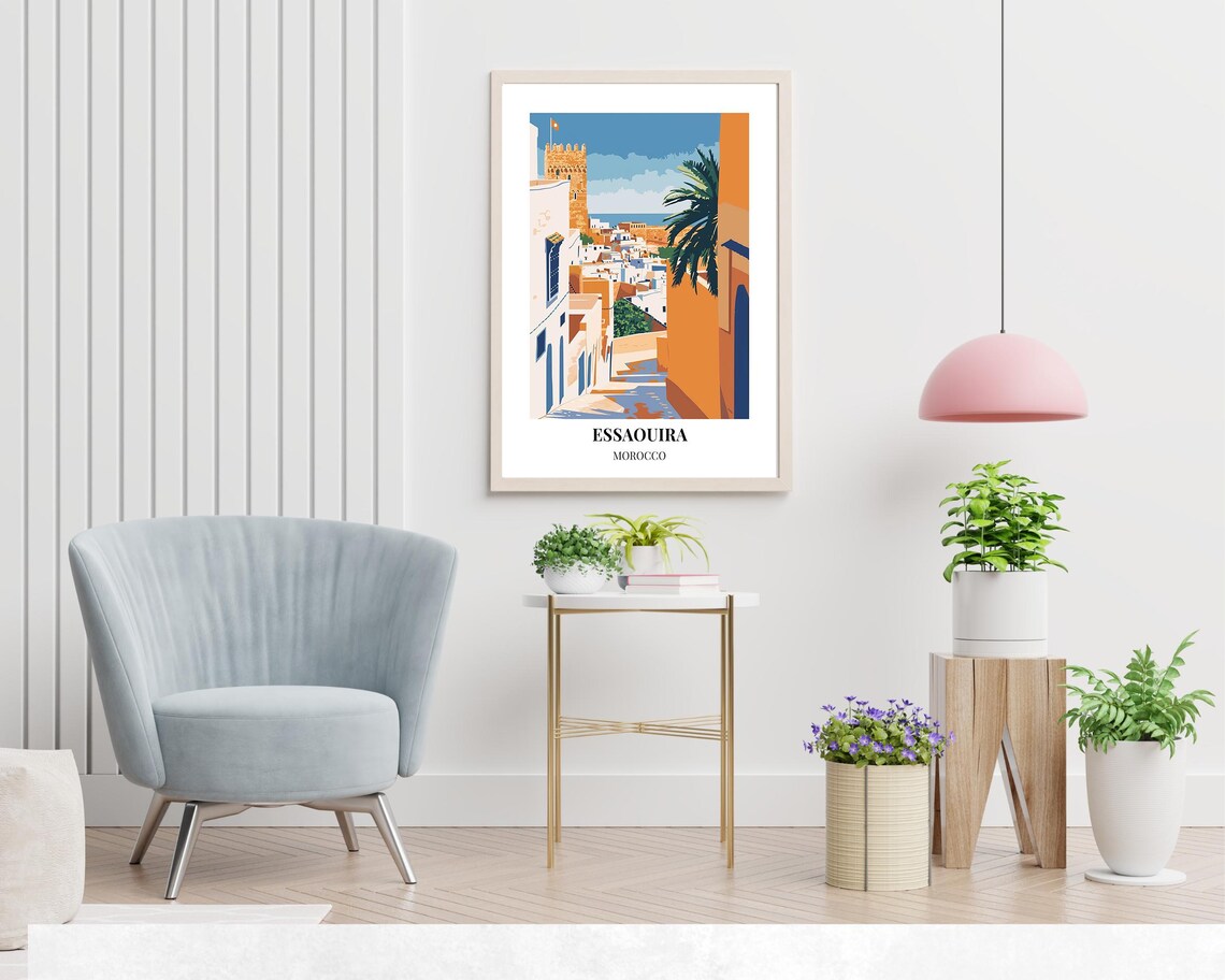 Essaouira Morocco Orange Medina Alley Tower Palm Tree Poster - Image 2