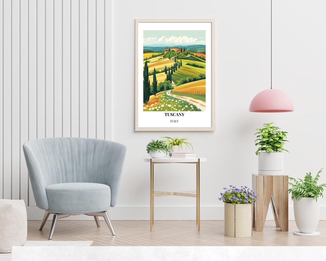 Tuscany Italy Rolling Hills Cypress Trees Farmhouse Travel Poster - Image 2