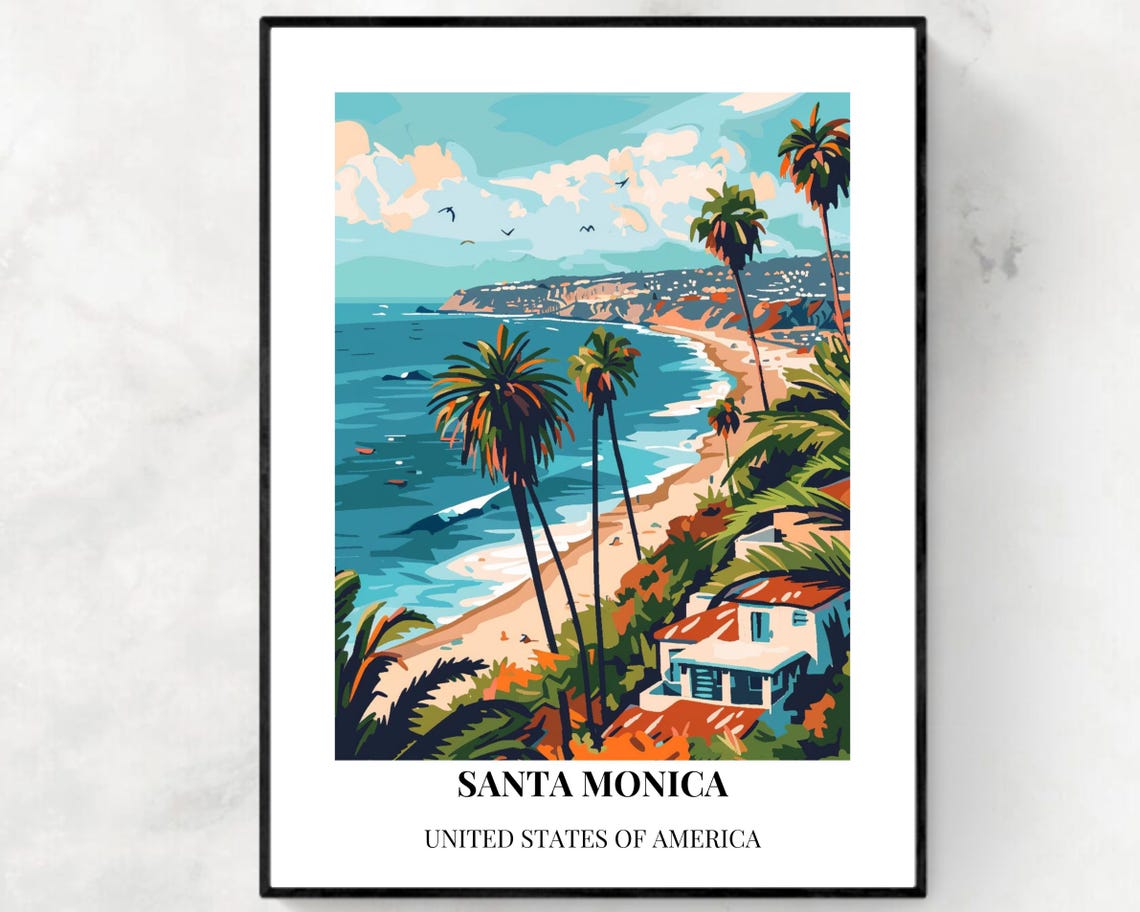 Santa Monica Travel Print Wall Art Santa Monica California City Print Santa Monica Travel Gift Santa Monica City Poster Travel Gift