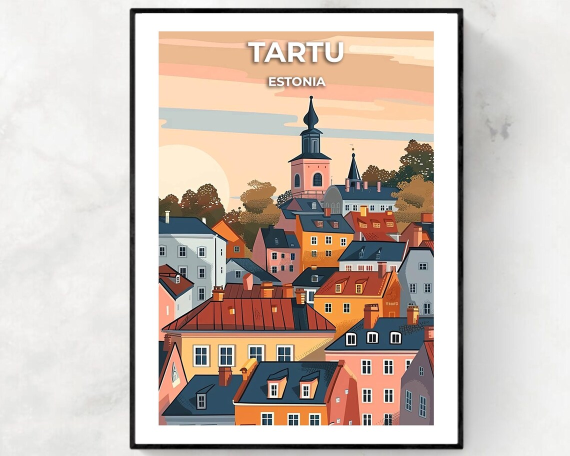 Tartu Estonia Old Town Rooftops Church Towers Poster Artwork