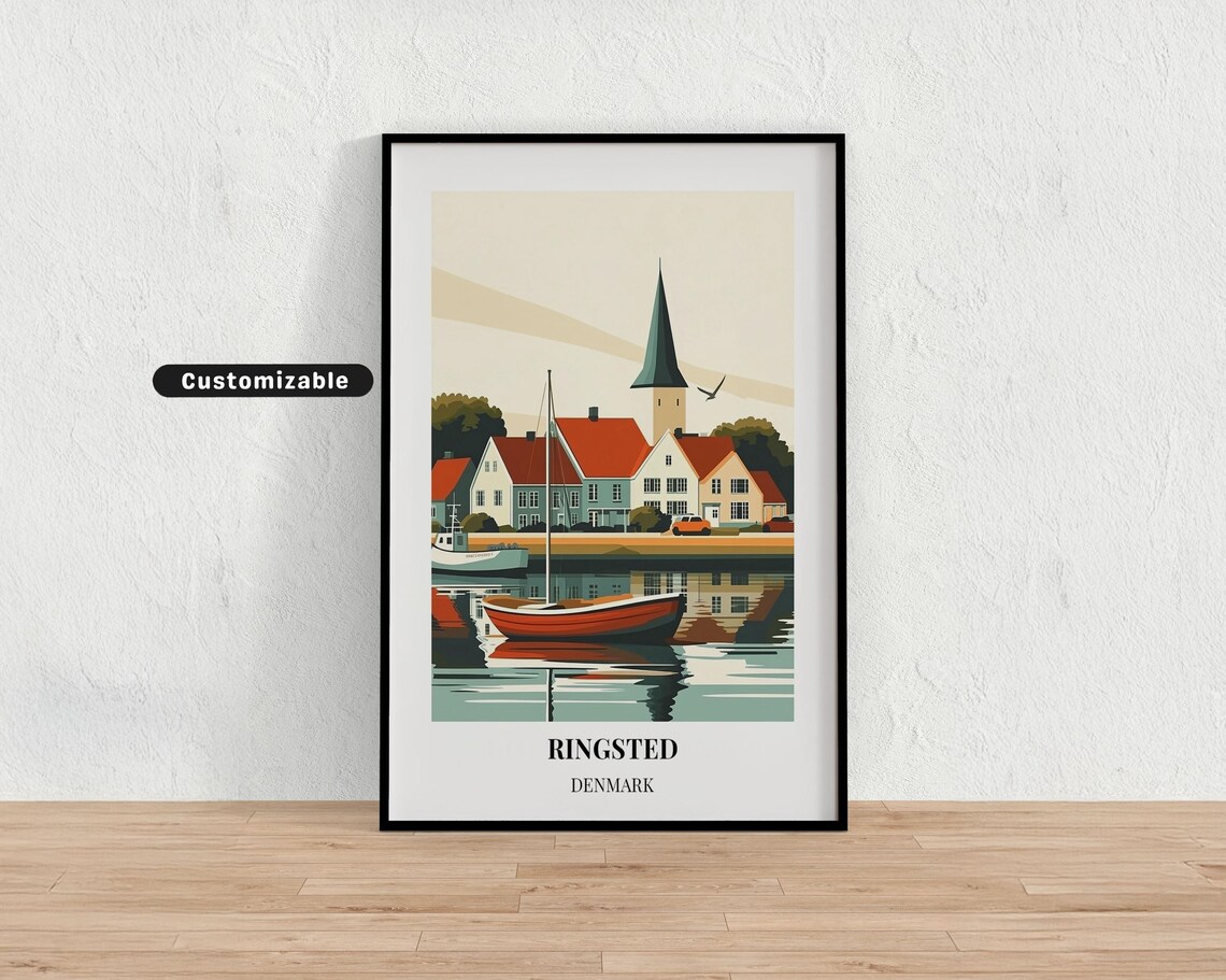 Ringsted Denmark Waterfront Houses Church Spire Travel Poster