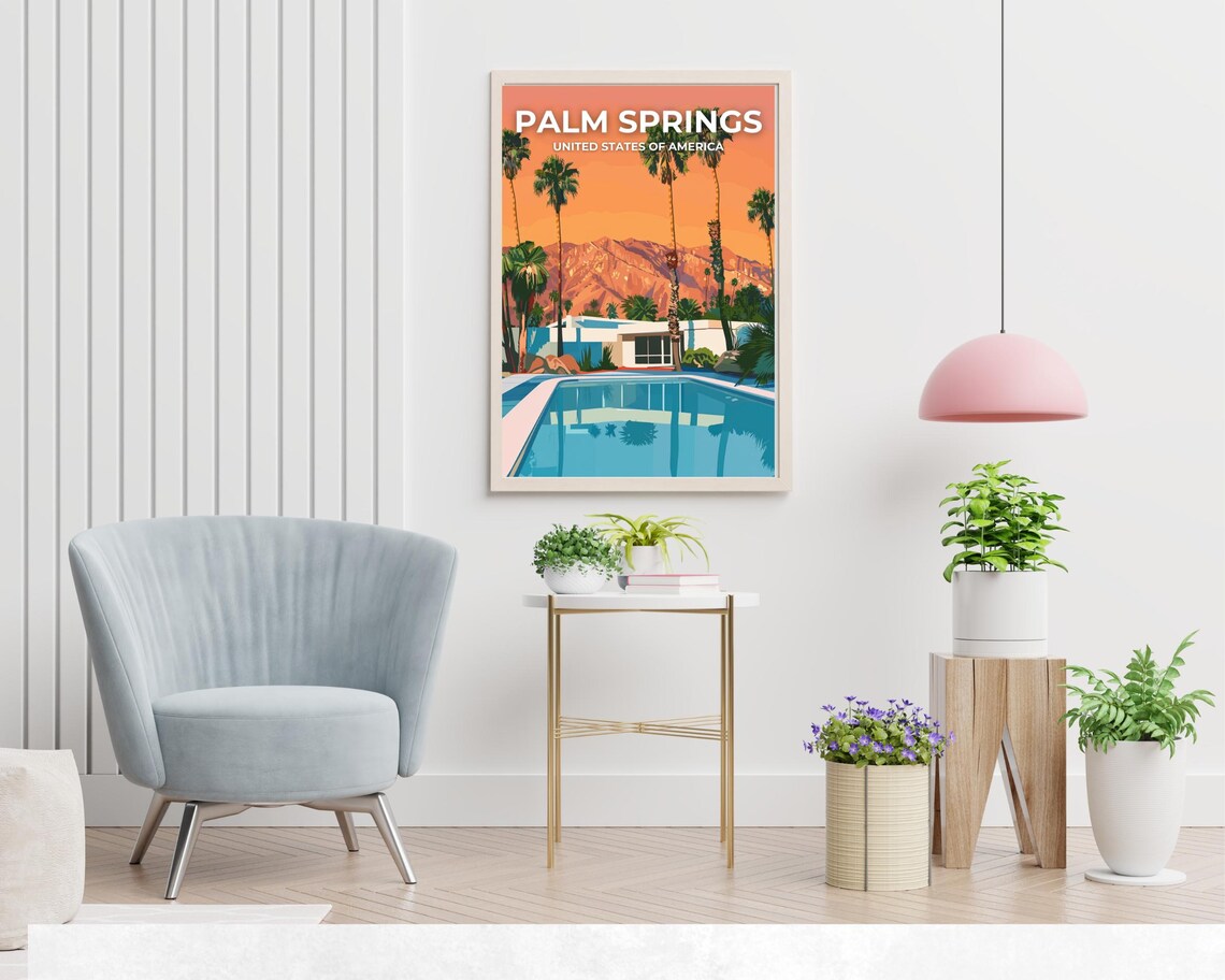 Palm Springs Mid Century Pool Villa Sky Banner Retro Travel Poster - Image 2