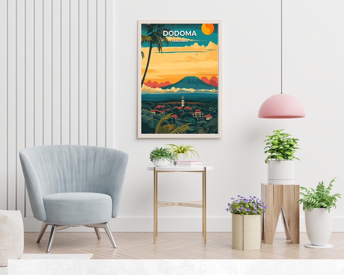 Dodoma Tanzania Sunset Town Church Tower Volcano Travel Poster - Image 2