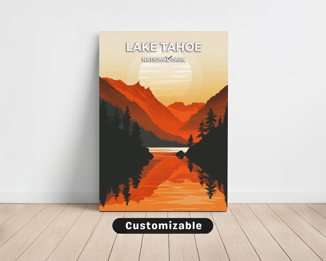 Lake Tahoe National Park Sunset Reflection Vintage Travel Poster
