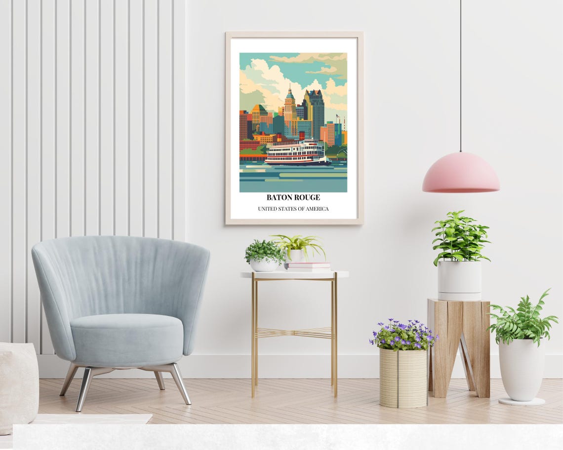Baton Rouge Louisiana Downtown Riverboat River Scene Wall Art - Image 2