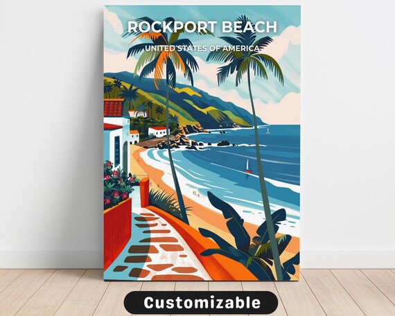 Vintage Seaside Rockport Beach Tropical Coast Palm Pathway Travel Poster