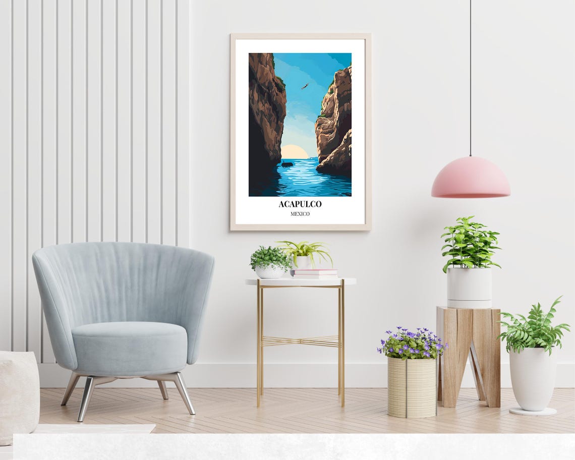 Acapulco Mexico Cliff Diver Soaring Between Sunset Cliffs Poster - Image 2