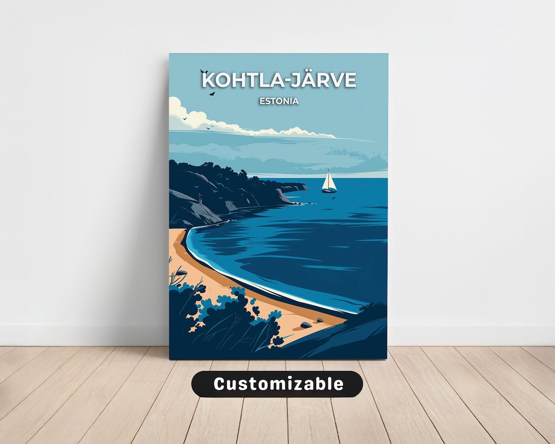 Kohtla-Järve Estonia Coastal Sailboat Beach Vintage Travel Poster