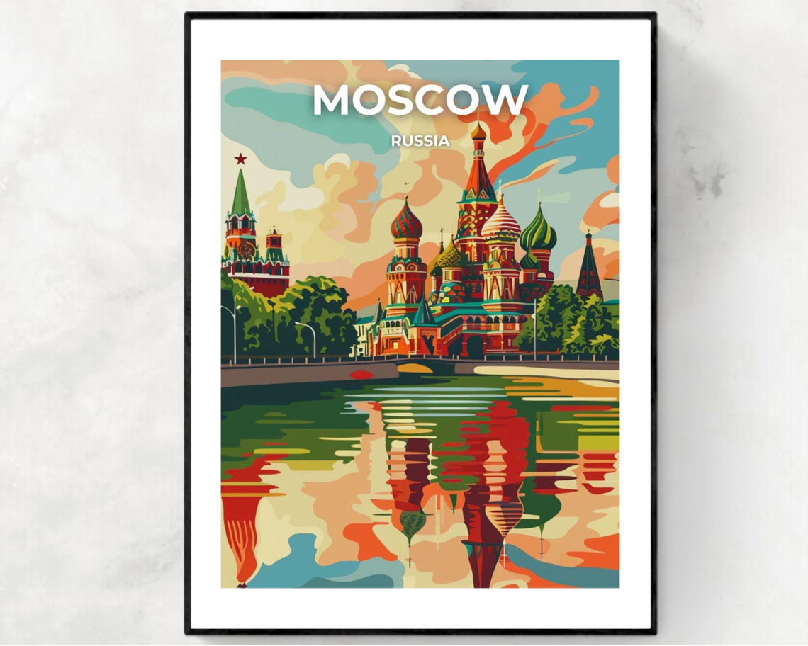 Moscow Russia Cathedral River Reflection Travel Poster Panoramic