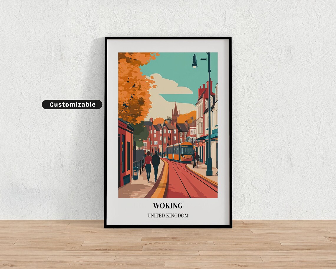 Woking United Kingdom Vintage Style Tram Street Travel Poster