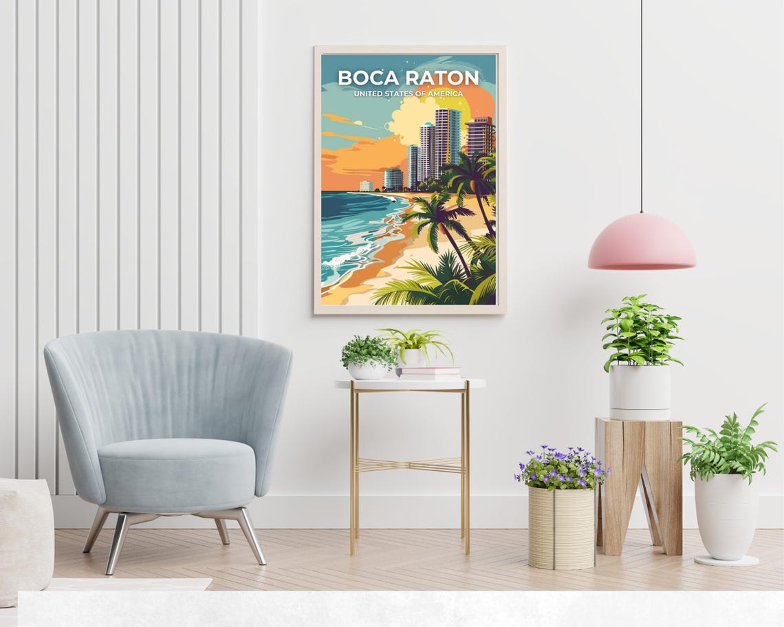 Boca Raton Beach Sunset Skyline Full Bleed Top Text Travel Poster - Image 2