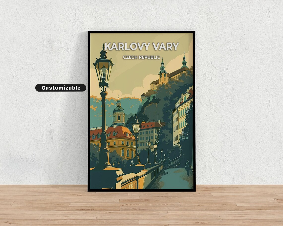 Karlovy Vary Czech Republic Old Spa Town Street Travel Poster