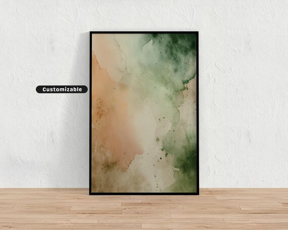 Subdued Green and Peach Watercolor Abstract Minimalist Poster