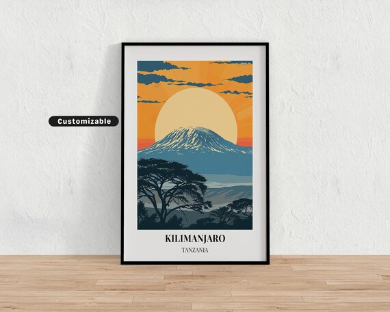 Kilimanjaro Tanzania Sunset Mountain Travel Poster for Safari Decor