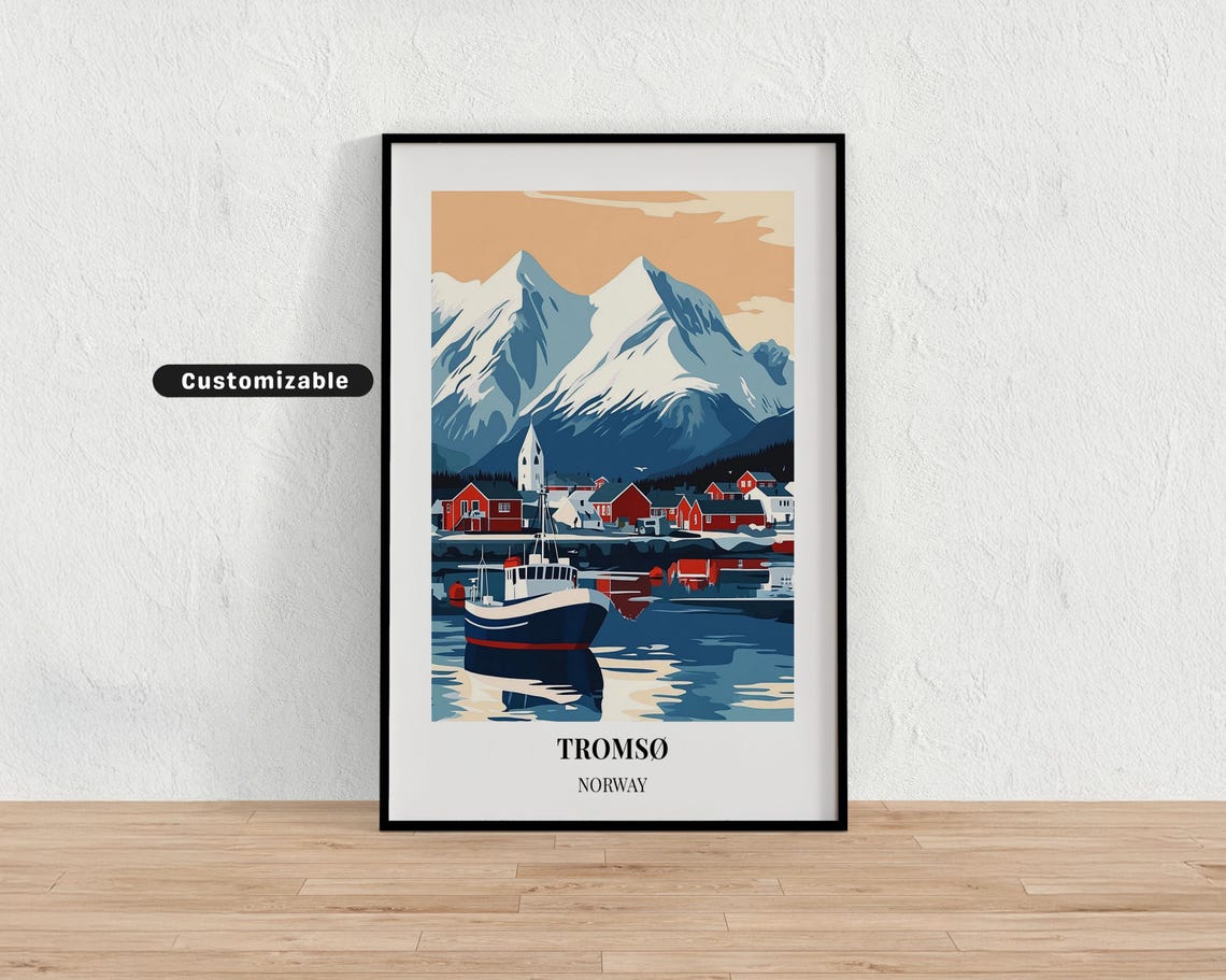 Tromso Norway Arctic Fishing Village Snowy Peak Harbor Poster