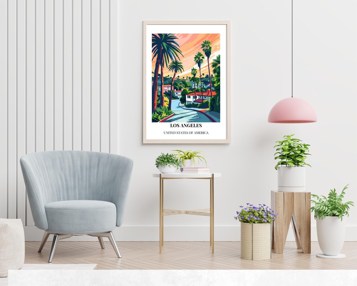 Los Angeles Sunset Palm Trees Street Travel Illustration Poster - Image 2