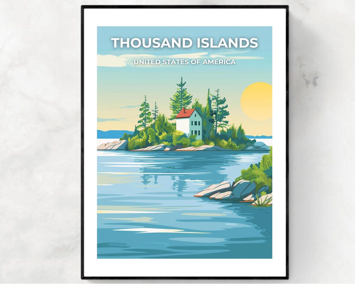 Thousand Islands Lakeside Cottage Sunset Vintage Travel Poster