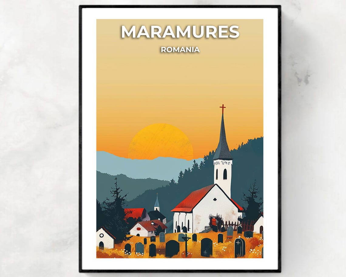 Maramures Romania Church at Sunset Over the Countryside Poster