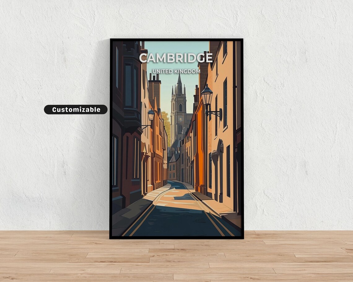 Cambridge United Kingdom College Clock Tower Street Travel Poster