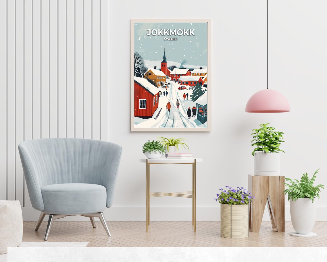 Jokkmokk Sweden Snowy Winter Street Market Town Travel Poster - Image 2