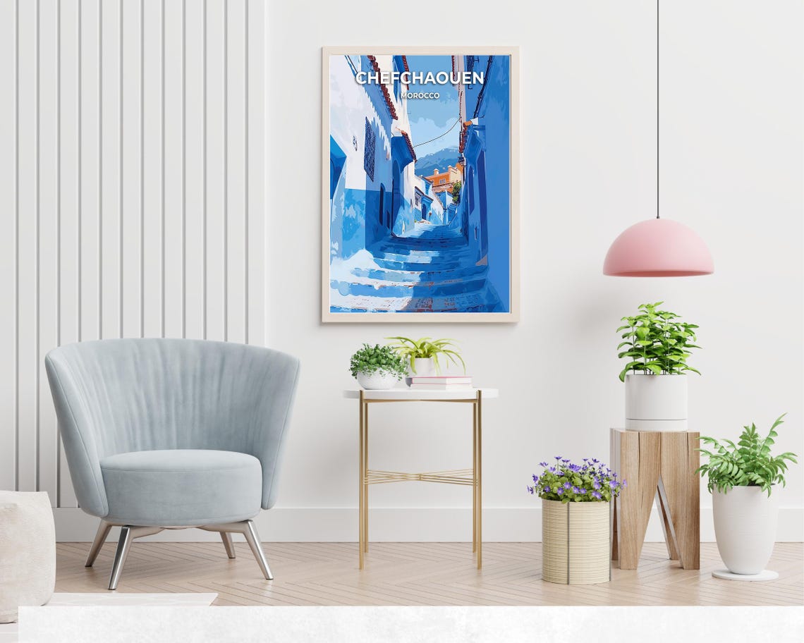 Chefchaouen Morocco Blue Painted Street Stairway Travel Poster - Image 2