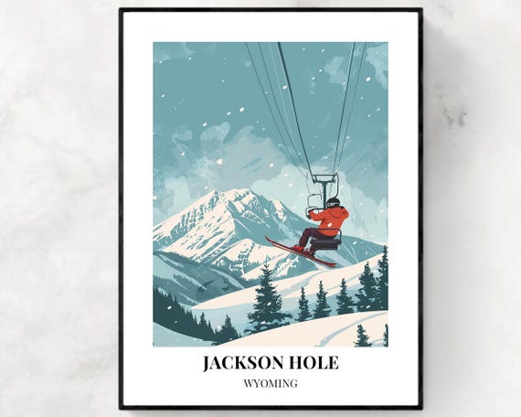 Jackson Hole Travel Print Jackson Hole Ski Poster Wyoming Ski Poster Jackson Hole Ski Resort Print