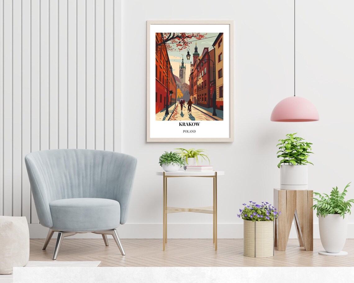 Krakow Poland Autumn Old Town Cyclists Vintage Travel Scene Poster - Image 2