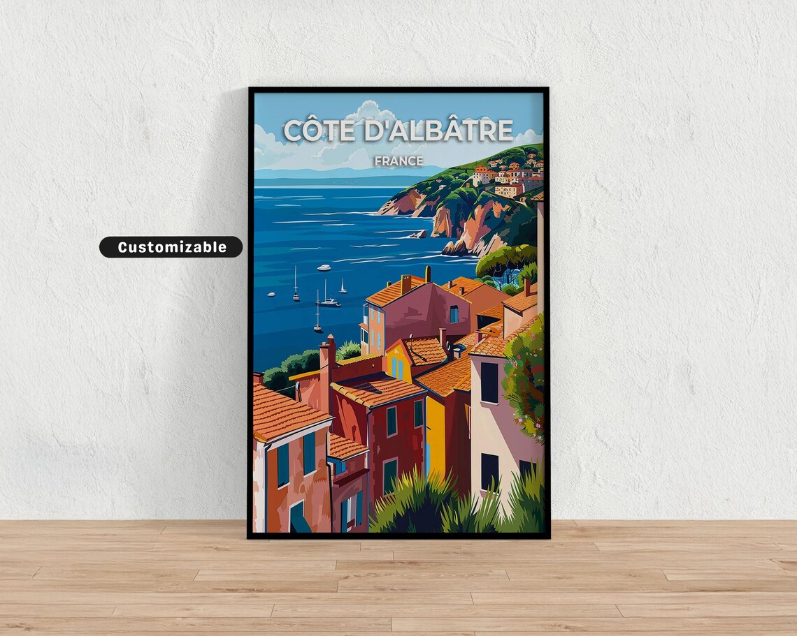 Cote d Albatre France Seaside Village Cliffs Vintage Poster Art
