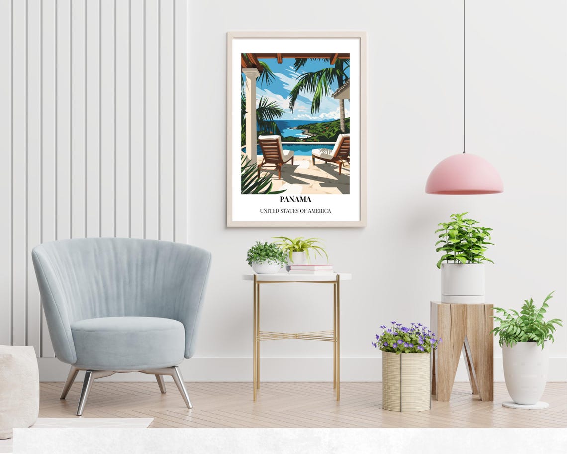 Panama Tropical Patio Ocean View Bottom Caption Travel Poster - Image 2