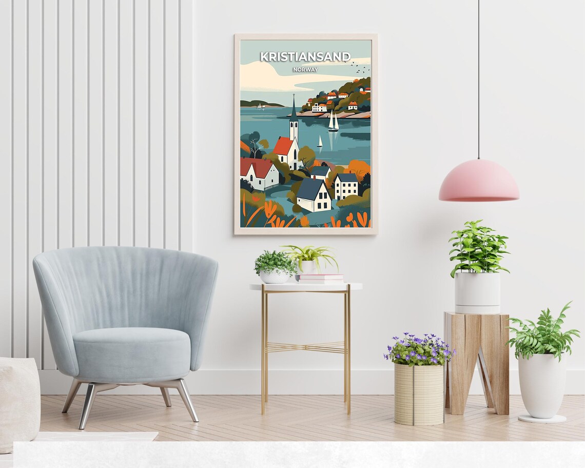 Kristiansand Norway Coastal Village With Church And Sailboats Poster - Image 2