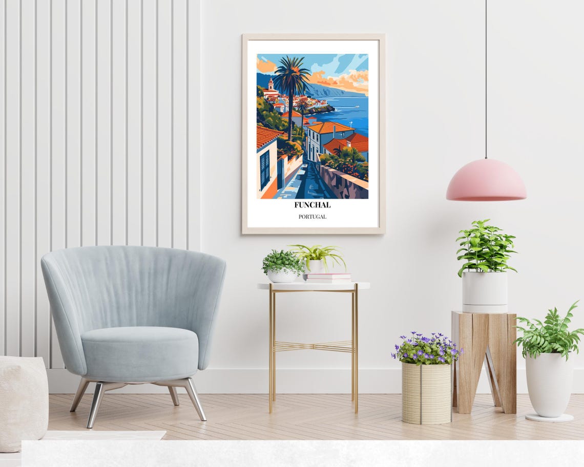 Funchal Madeira Portugal Coastal Palm Street Ocean View Travel Poster - Image 2