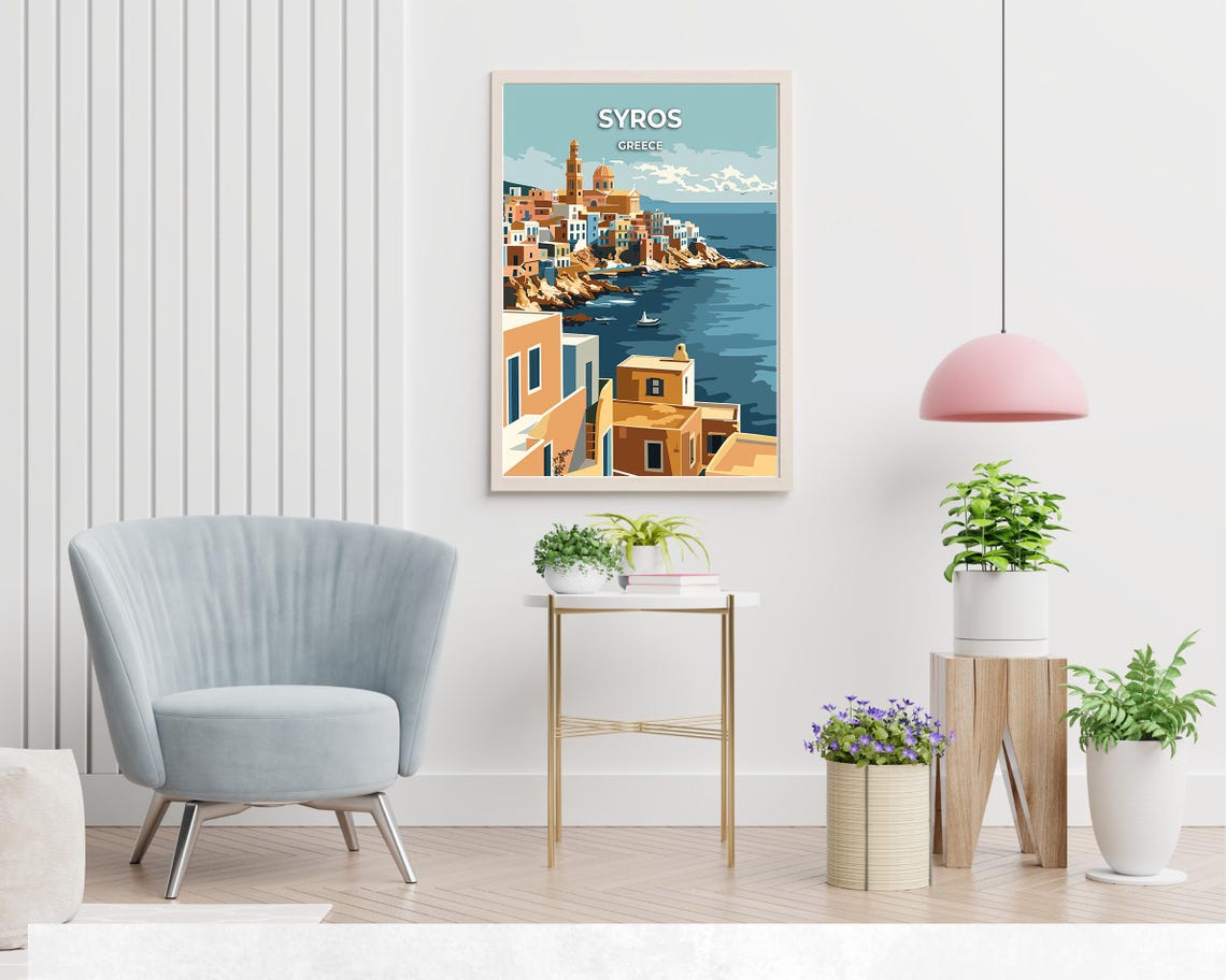 Syros Greece Aegean Coastline With Whitewashed Hillside Village Poster - Image 2