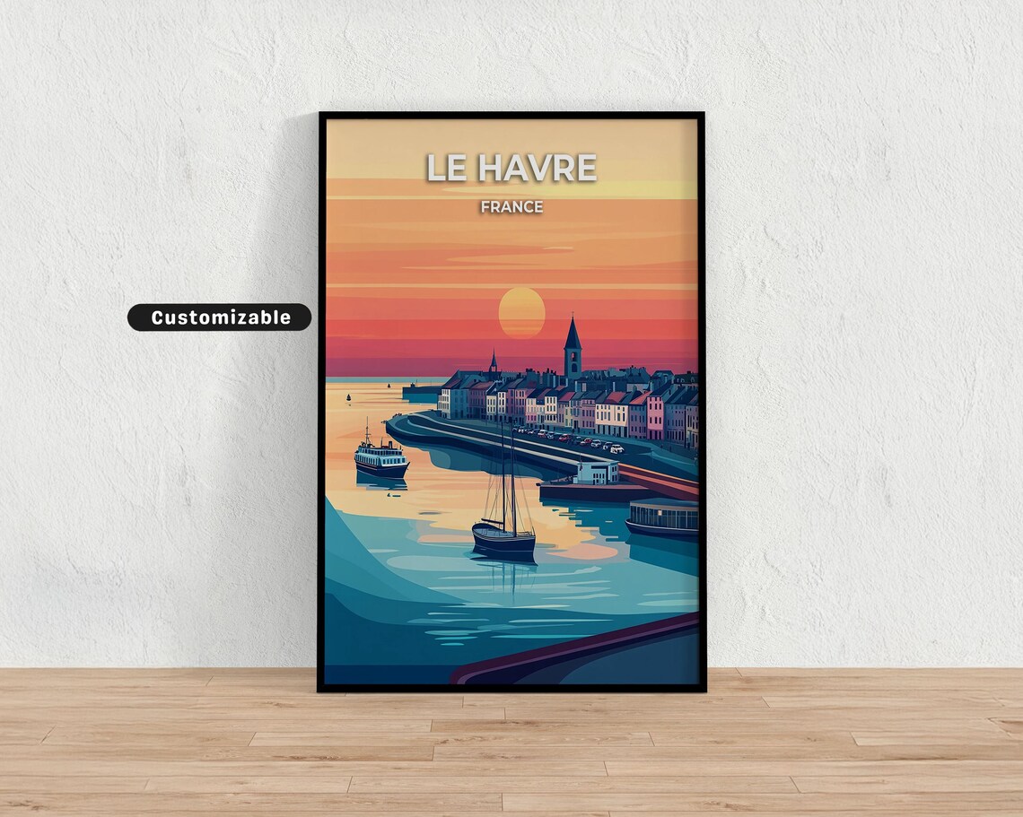 Le Havre France Sunset Harbor Sailboats Golden Hour Travel Poster
