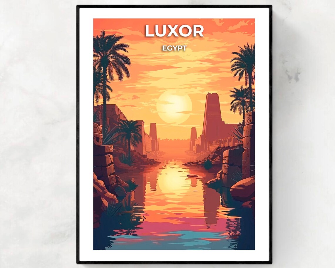 Luxor Egypt Valley Of The Kings Sunset Nile Ruins Travel Poster