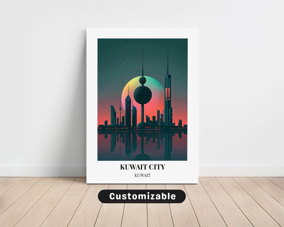 Kuwait City Kuwait Sunset Skyline Kuwait Towers Waterfront Poster