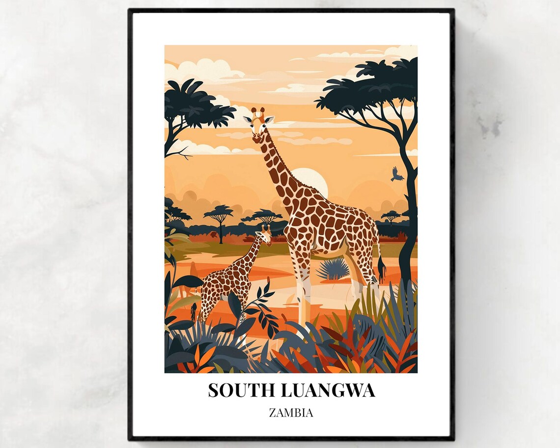 South Luangwa Zambia Giraffes Sunset Savanna Wildlife Poster