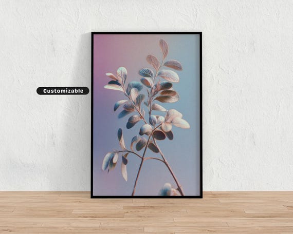Pastel Plant Branch With Washedout Texture Minimal Botanical Wall Art Neutral Nature Print
