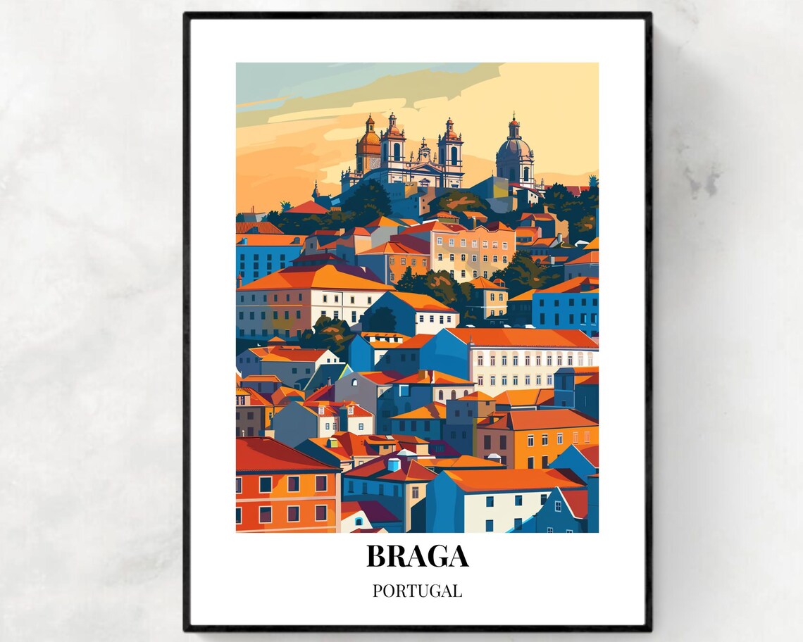 Braga Portugal Church Domes Above Colorful Terracotta Rooftops Poster