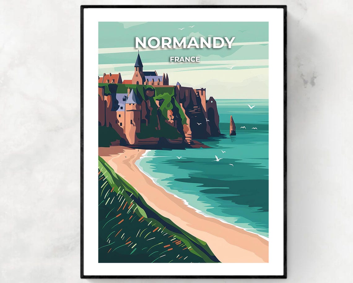 Normandy France Clifftop Chapel Beach And Seaside Coast Poster