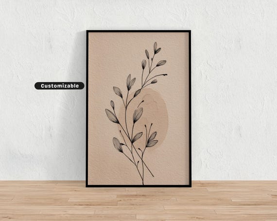 Minimal Handdrawn Botanical Sketch On Beige Background Wall Art Neutral Nature Print