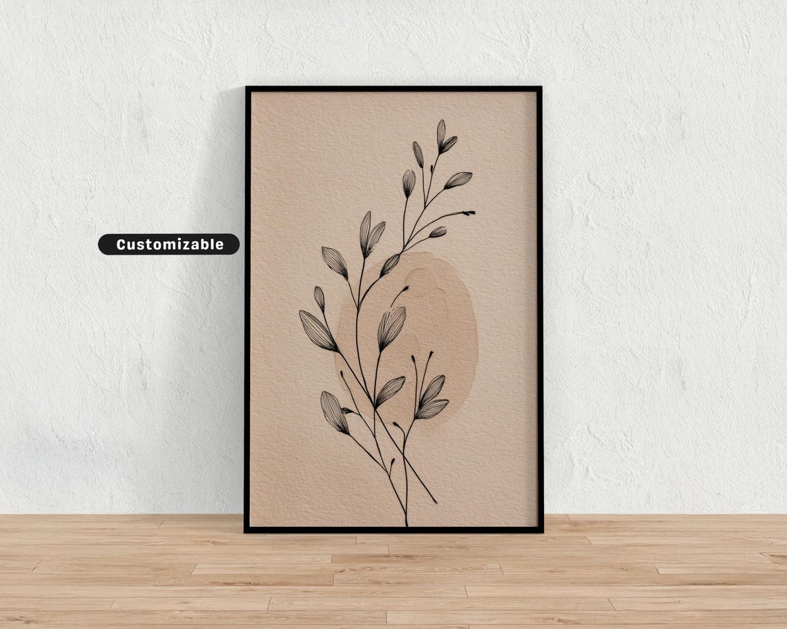 Minimal Handdrawn Botanical Sketch On Beige Background Wall Art Neutral Nature Print
