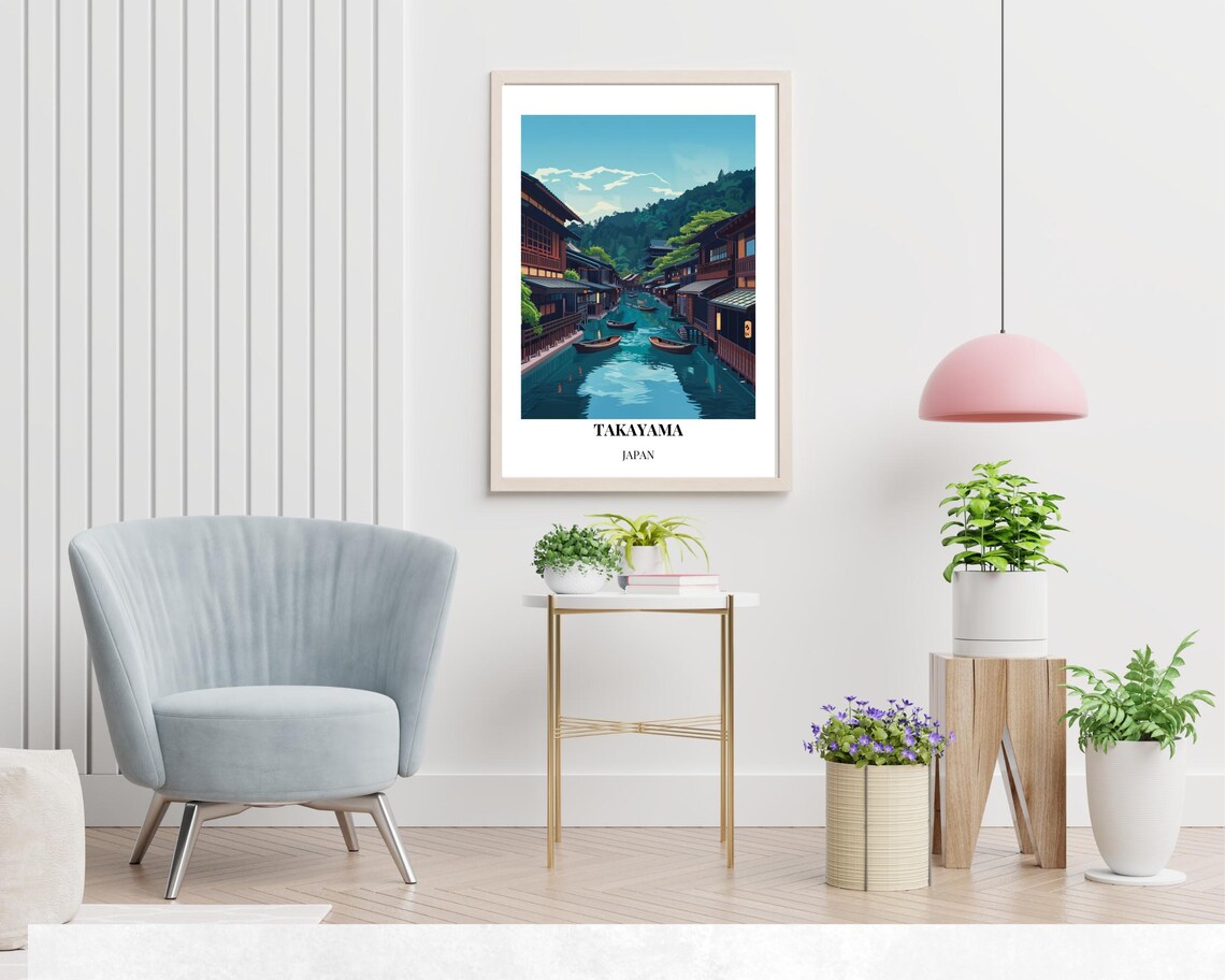 Takayama Japan Old Town Canal Wooden Houses Travel Art Poster - Image 2