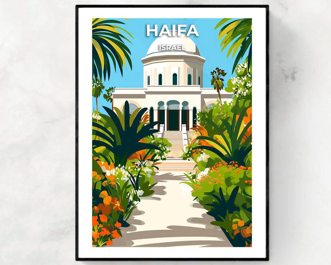 Bahai Gardens Travel Print Wall Art Haifa Israel City Print Bahai Gardens Travel Gift Bahai Gardens Poster Wall Art