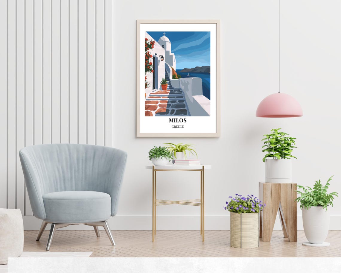Milos Greece Whitewashed Steps Blue Dome Aegean Sea View Travel Poster - Image 2