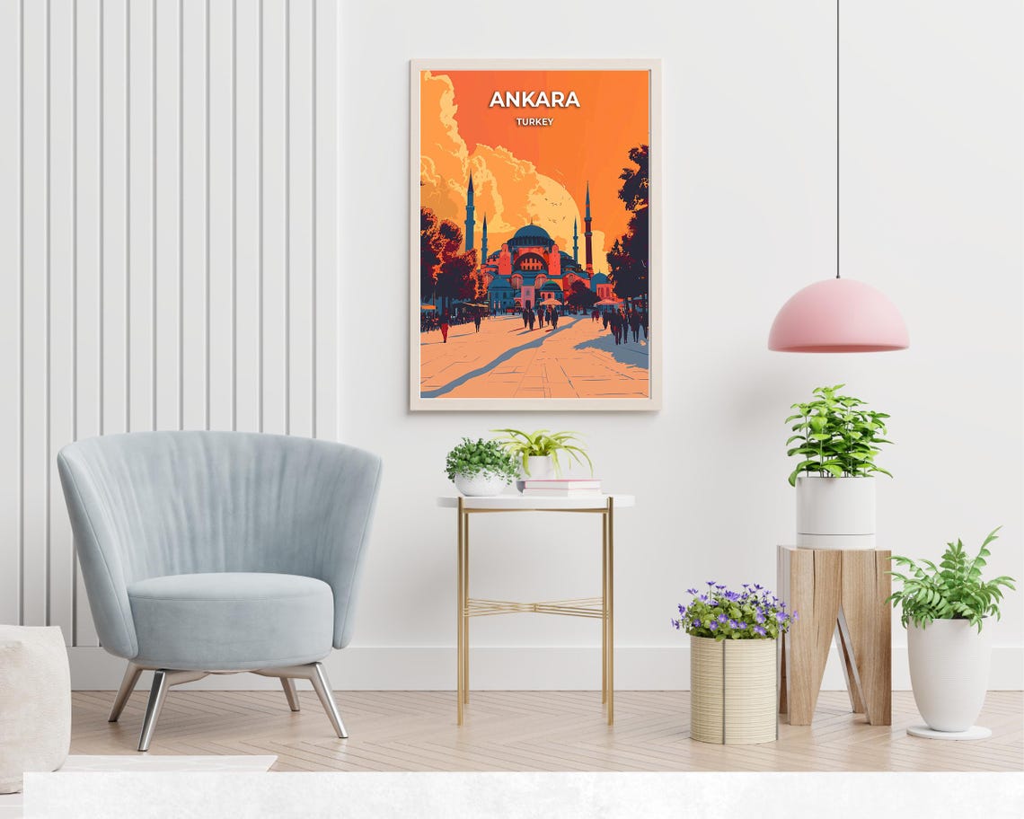 Ankara Turkey Grand Mosque at Sunset with Crowded Square Poster - Image 2