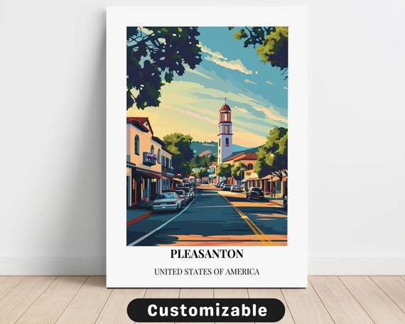 Pleasanton California Main Street Clock Tower Travel Art Poster